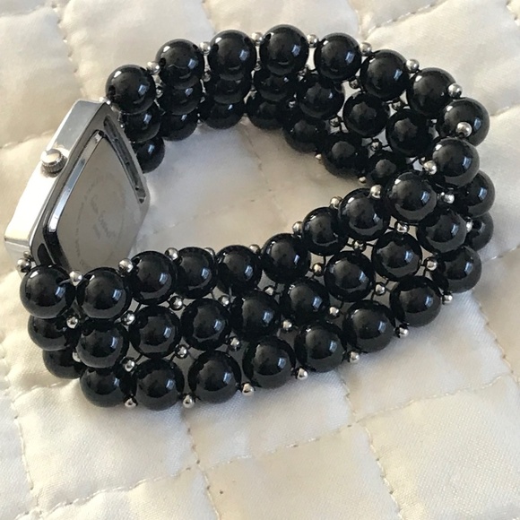 Beaded Onyx Stretch Bracelet Watch - Picture 3 of 4